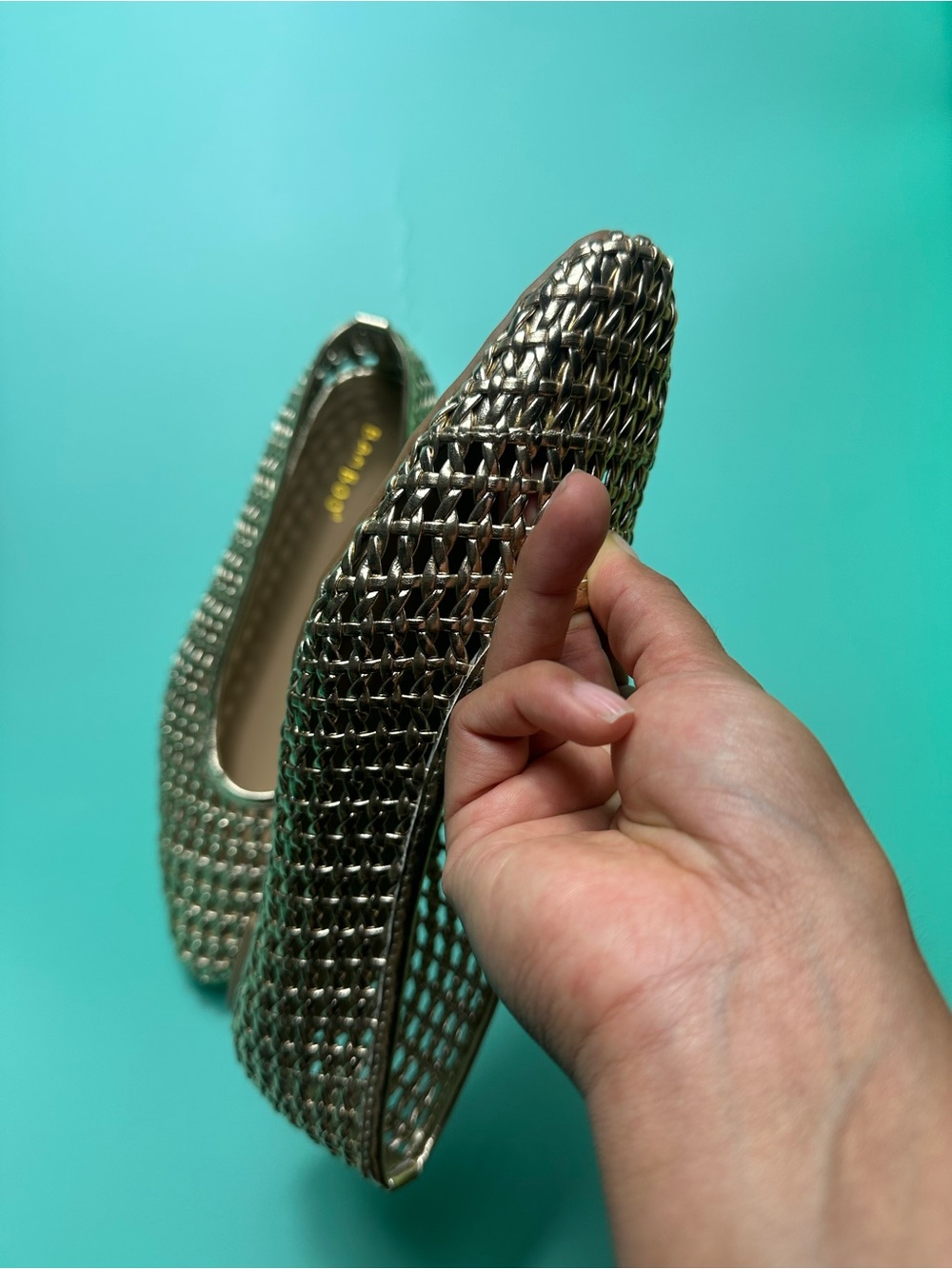 BAMBOO Metallic Woven Pointed Toe Flats - Silver - Picture 6 of 15